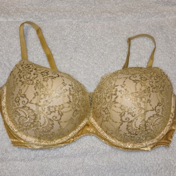 Victoria's Secret: Push-Up Floral Lace Yellow With Metallic Gold Bra. Sz 40DD. - Picture 3 of 16
